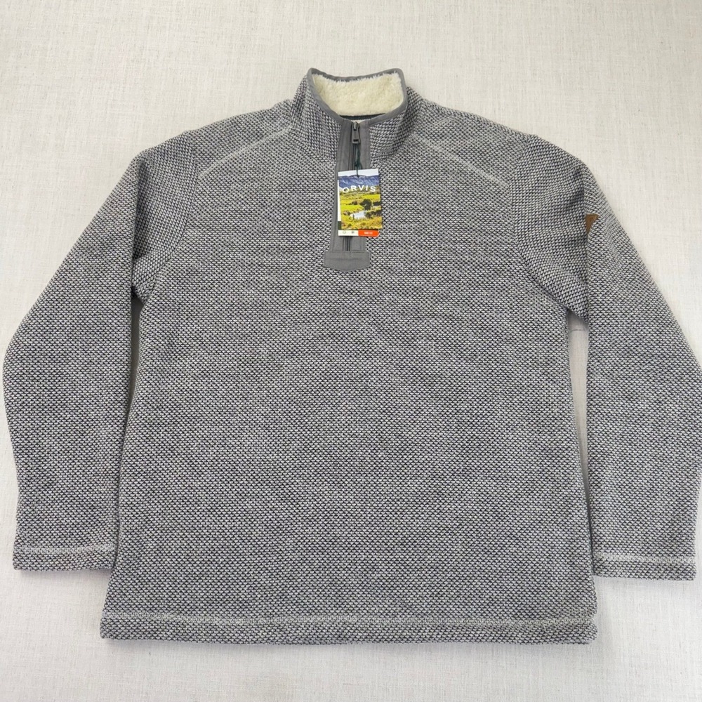 Orvis Brighton Quarter Zip Sherpa Fleece Pullover Gray NWT Men's Large
